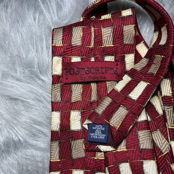 VINTAGE POSTSCRIPTS BY SUPERBA 100% SILK EXTRA LONG TIE MADE IN USA WPL 2831 RED - Picture 3 of 5